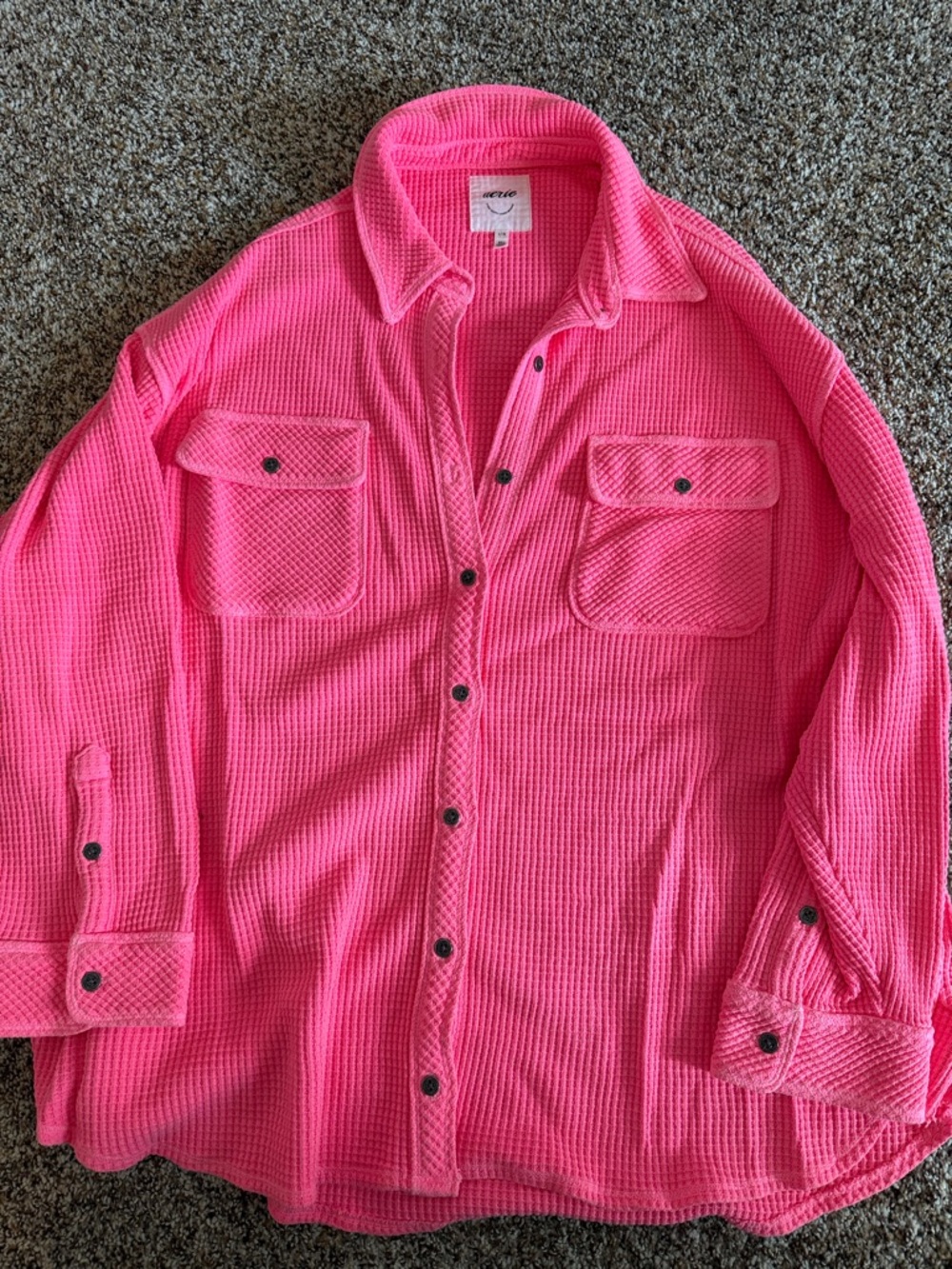 aerie Hot Pink Waffle Knit Top with Logo Tag